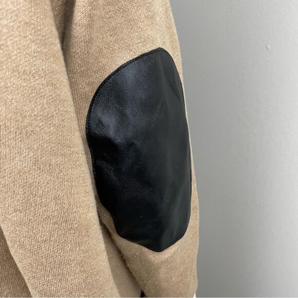 NORDSTROM Camel Tan & Brown Leather Trim Elbow Patch Cardigan Sweater - Picture 9 of 9